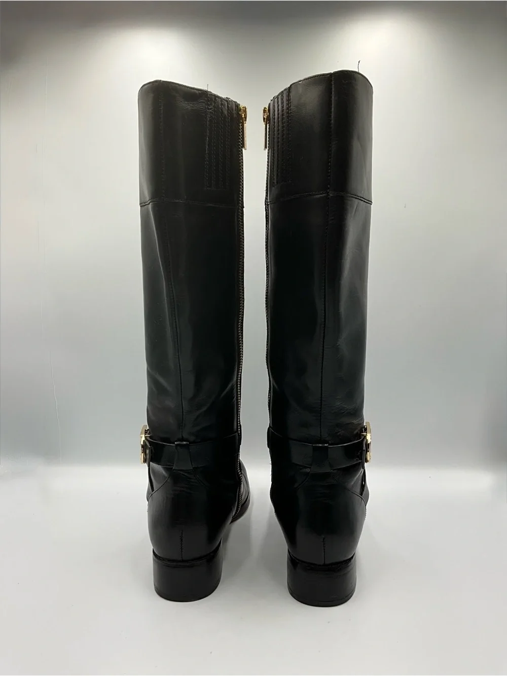 Michael Kors Boots Size 7 Black Leather Over-the-Knee Boots with Gold MK Buckle